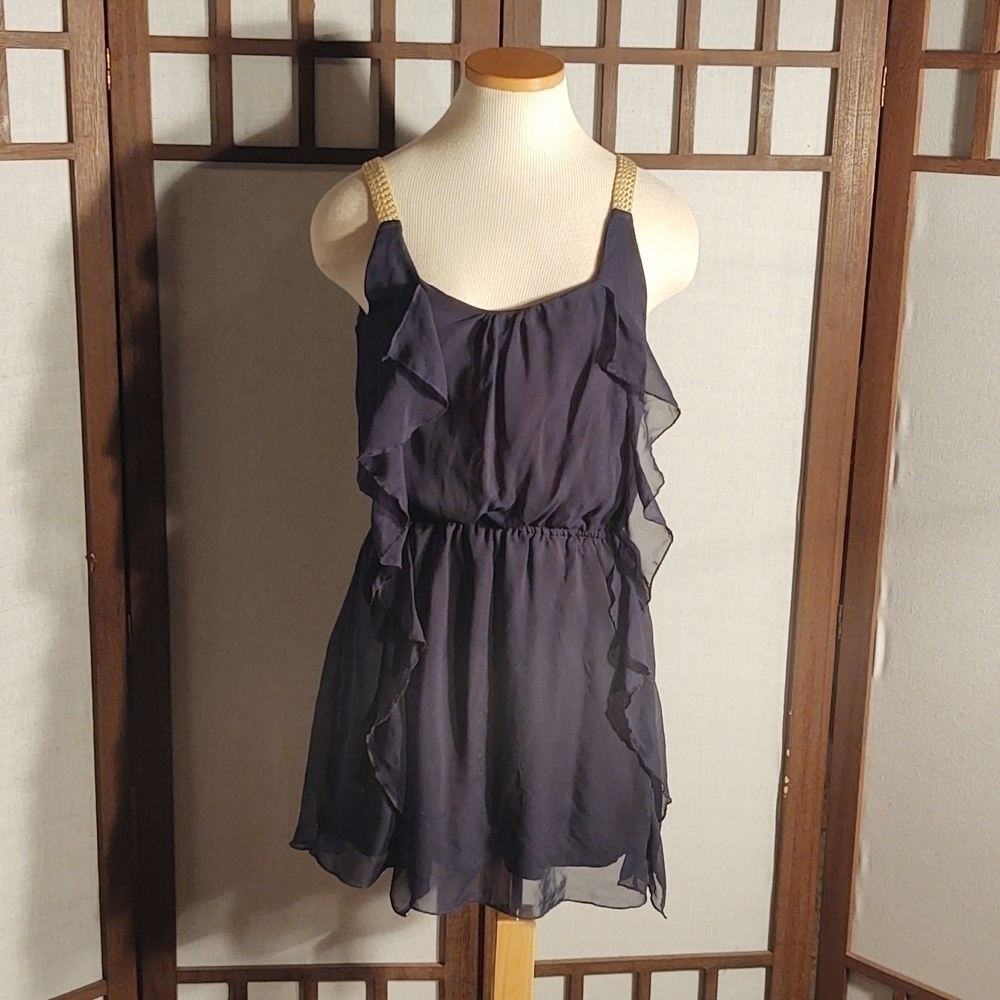 Vintage Havana Blue Ruffled A-line Dress Sz M